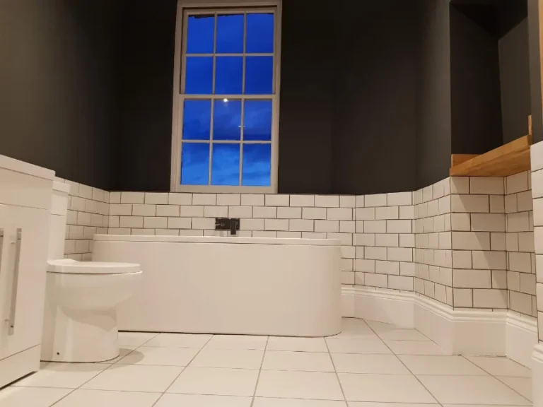 clean white bathroom installation plumbing