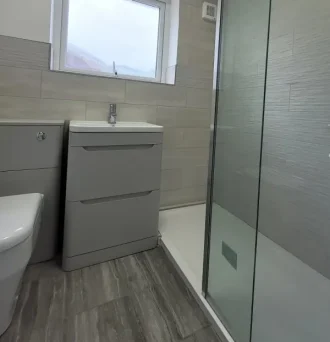 grey bathroom installation plumbing